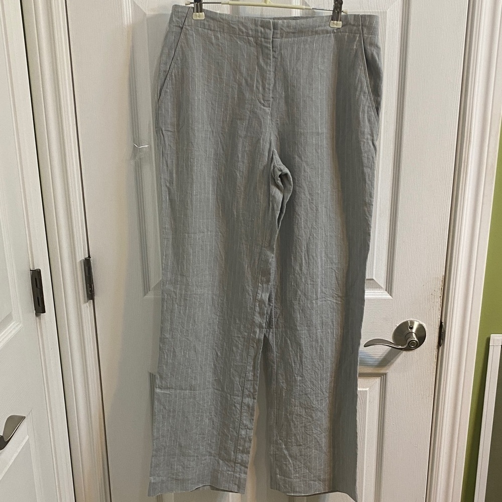 Pure Collection Light Gray Straight-Leg Linen Trousers
